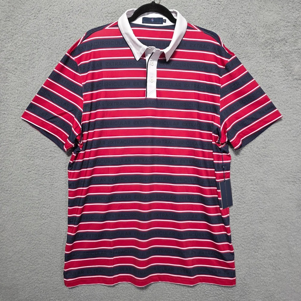 Extracurricular Red Blue Striped Golf Shirt XL Flex PerformancePolo Size XL‎ NWT